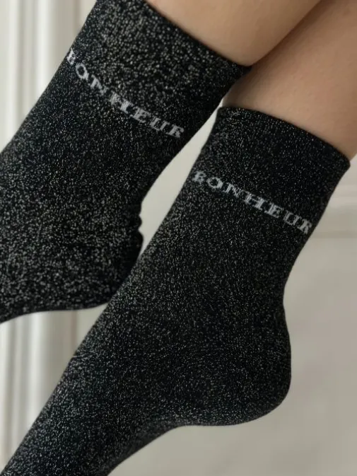 Outlet Juste Elles Chaussettes Bonheur Noir