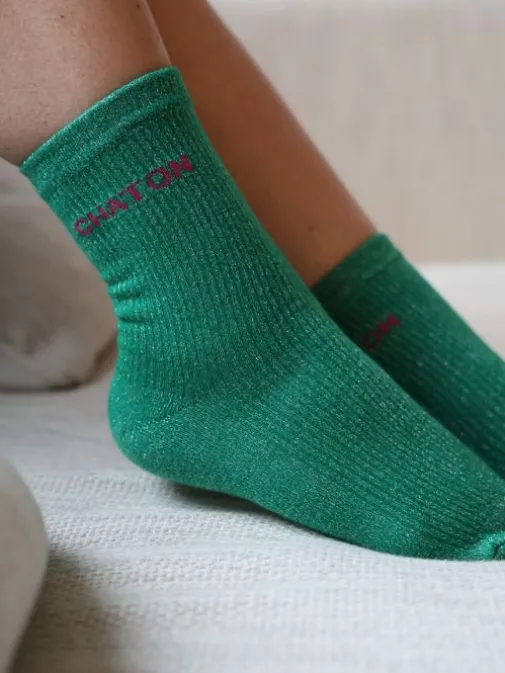 Outlet Juste Elles Chaussettes Chaton Vert