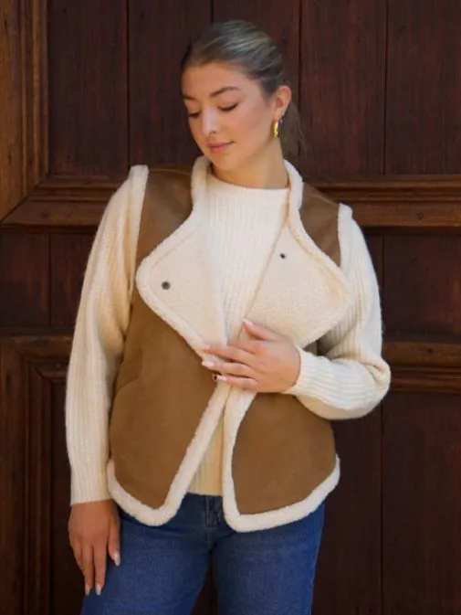 Fashion Juste Elles Gilet Ambre Camel