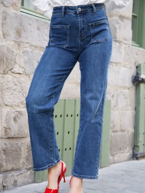 Flash Sale Juste Elles Jean Droit Haneia Bleu