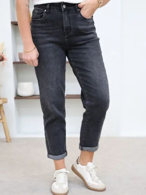 Cheap Juste Elles Jean Mom Jane Gris Foncé