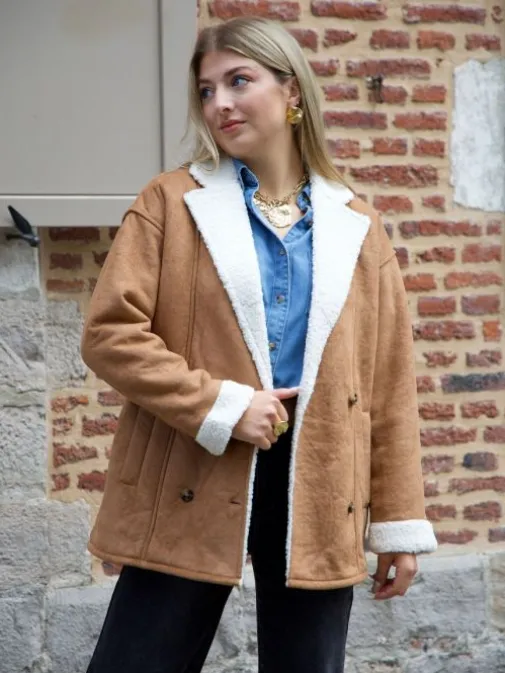 Cheap Juste Elles Manteau Linn Tabac