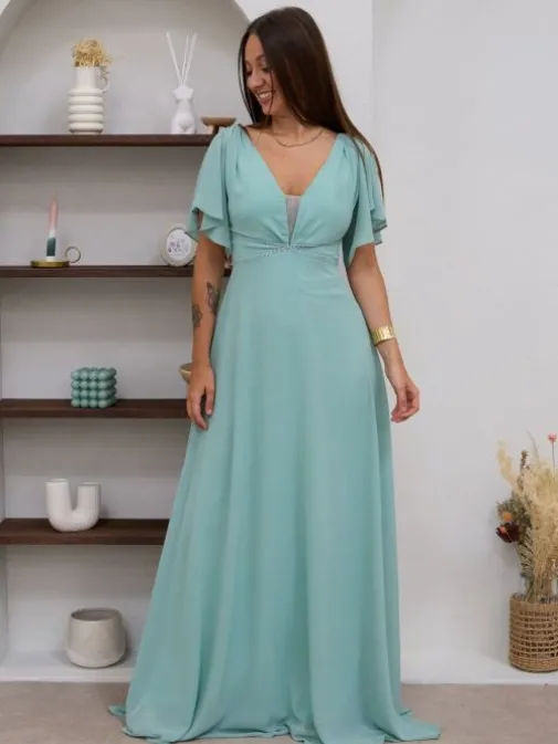 Discount Juste Elles Robe longue Anika Vert sauge