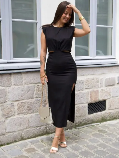 Shop Juste Elles Robe longue Luísa Noir