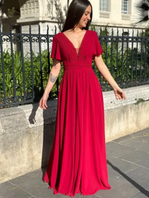 Cheap Juste Elles Robe longue Pia Cerise