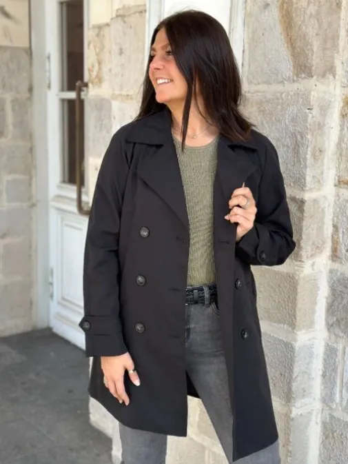 Hot Juste Elles Trench Claire Noir